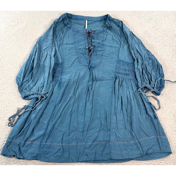 Free People Tops - Free People Blouse Top Women's Small Blue Rayon Peasant Gypsy Bohemian Romantics